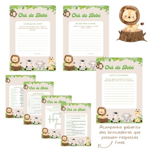 Kit Brincadeiras Chá de Bebê Safári (bege) (digital Pdf)