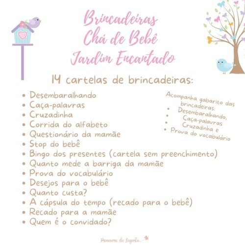 Kit Brincadeiras Chá de Bebê Jardim Encantado