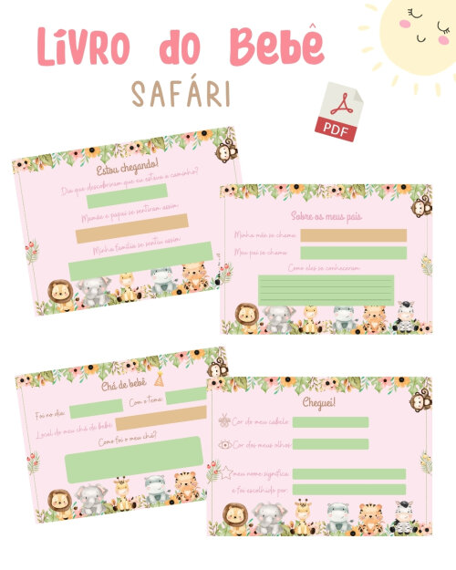 Diário do bebê - Safári rosa (PDF)