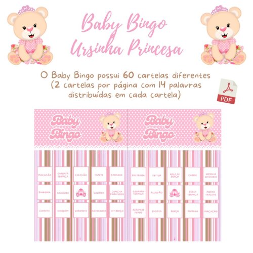Baby Bingo Ursinha Princesa - 60 cartelas (PDF)