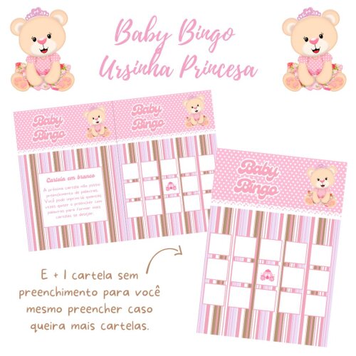 Baby Bingo Ursinha Princesa - 60 cartelas (PDF)