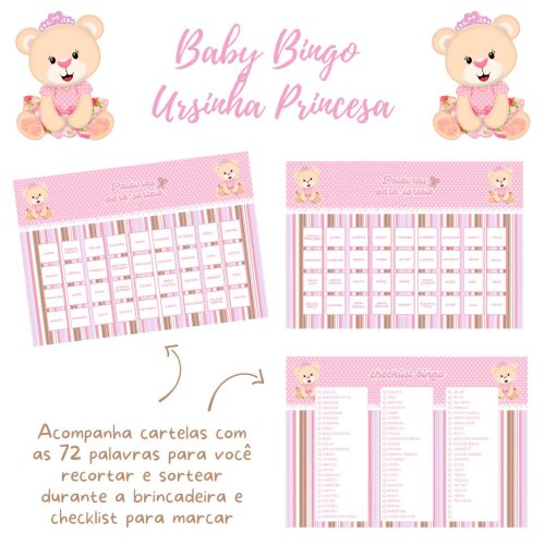 Baby Bingo Ursinha Princesa - 60 cartelas (PDF)