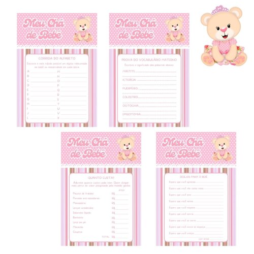 Kit brincadeiras Chá de bebê Ursinha Princesa - PDF