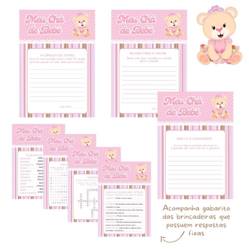 Kit brincadeiras Chá de bebê Ursinha Princesa - PDF