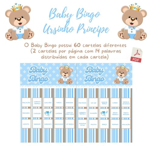 Baby Bingo Ursinho Príncipe - 60 cartelas (PDF)