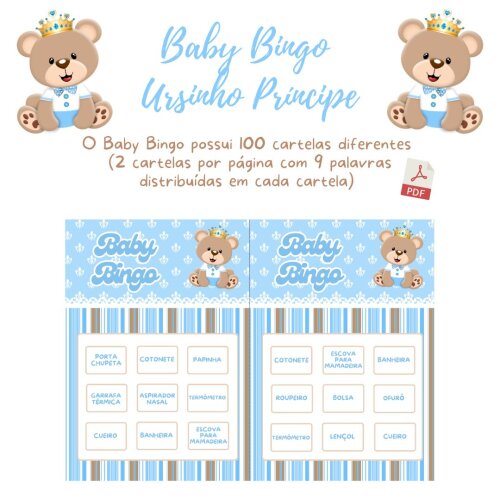 Baby Bingo Ursinho Príncipe (100 cartelas) - PDF