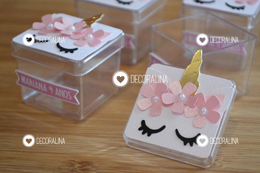 Lembrancinha Unicórnio Caixinha Acrílica Unicórnio Rosa