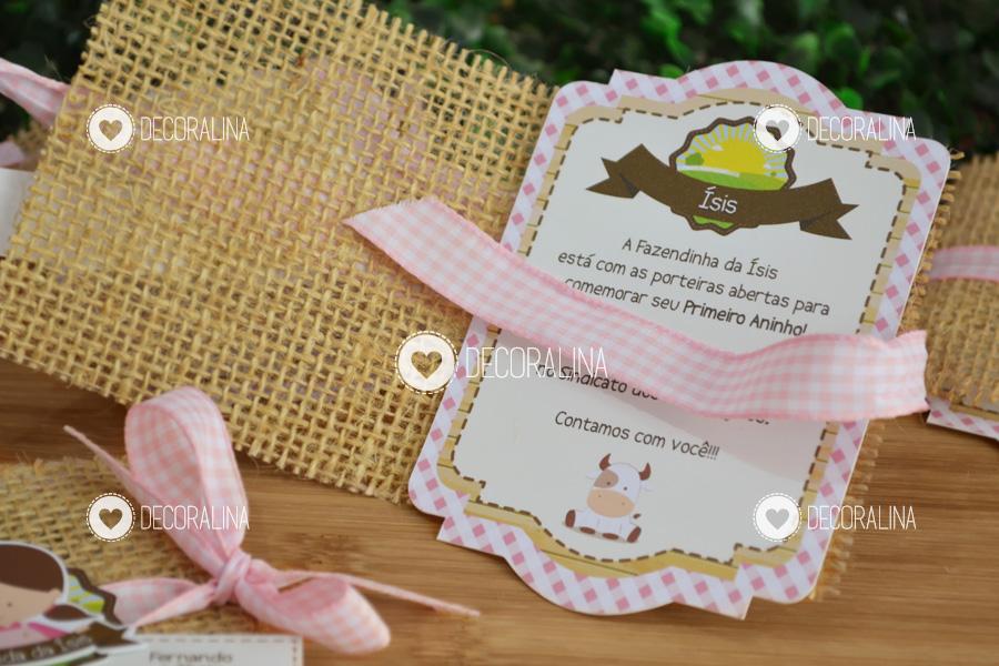 Convite Fazendinha Menina Fazendinha Rosa Xadrez Rosa