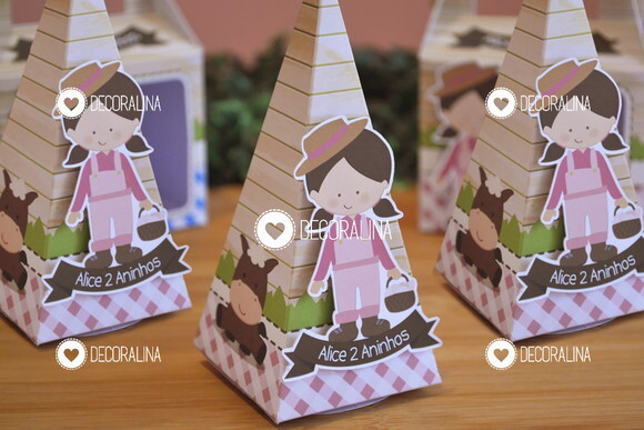 Lembrancinha Fazendinha Cone Vertical Fazendinha Menina Rosa