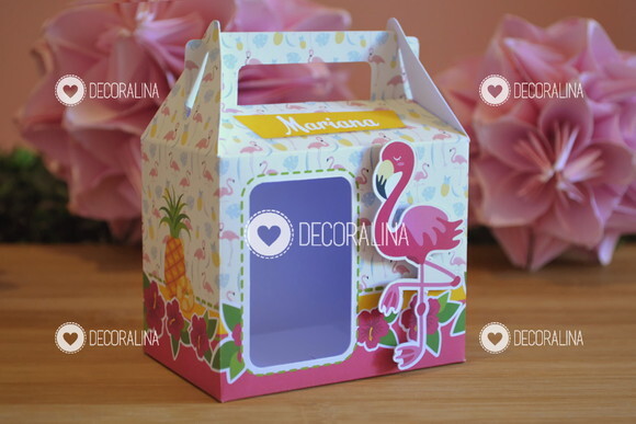 Lembrancinha Flamingo Abacaxi Caixinha Flamingo Alça Vitrine