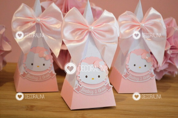 Lembrancinha Hello Kitty Cone Hello Vertical Luxo Rosa Bebê