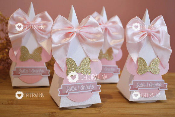 Lembrancinha Minnie Luxo Rosa Cone Vertical Minnie Rosa Dour