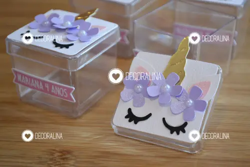 Lembrancinha Unicórnio Caixinha Acrílica Unicórnio Lilás