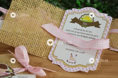 Convite Fazendinha Menina Fazendinha Rosa Xadrez Rosa