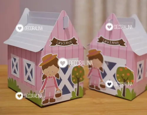 Lembrancinha Fazendinha Rosa Fazendinha Menina Caixinha Celeiro Animais Menina