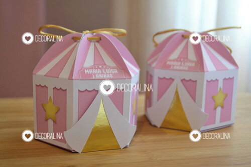 Lembrancinha Circo Rosa Luxo Embalagem Tenda Circo Vintage