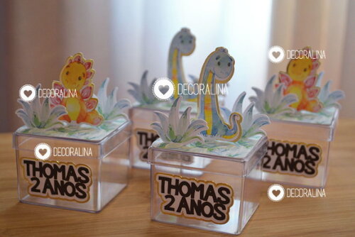 Lembrancinha Dinossauro Aquarela Caixinha Acrílica Dinossauro Baby