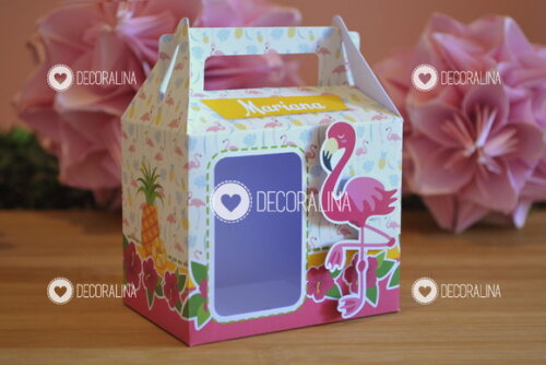 Lembrancinha Flamingo Abacaxi Caixinha Flamingo Alça Vitrine