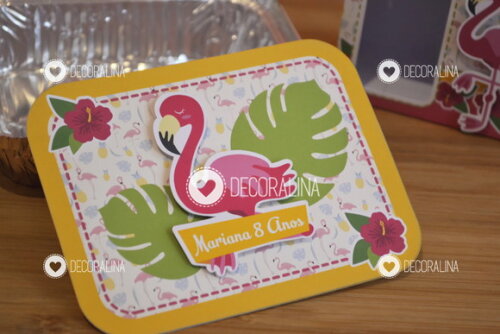 Lembrancinha Flamingo e Abacaxi Marmitinha Flamingo Tropical