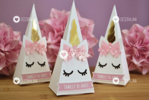 Lembrancinha Unicórnio Cone Unicórnio Cone Vertical Rosa
