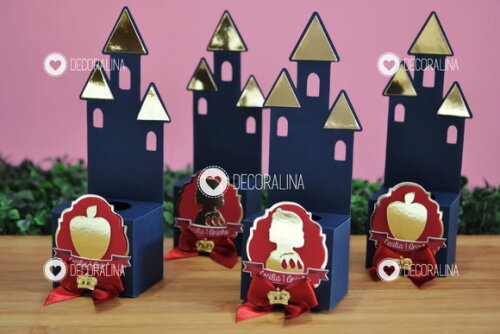 Porta Tubete Branca de Neve Luxo Lembrancinha Dourado
