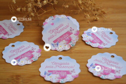 Tag Borboletas e Flores Aplique para Produto Presença