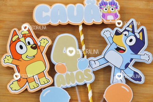 Topo de Bolo Bluey e Bingo Menino Menina