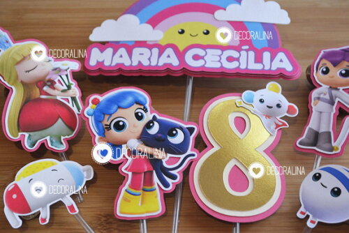 Topo de Bolo Vera e o Reino do Arco Íris