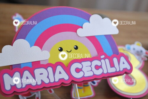 Topo de Bolo Vera e o Reino do Arco Íris