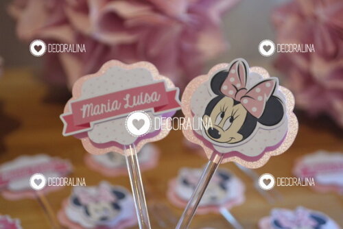 Topper Minnie Rosa Luxo para Docinhos