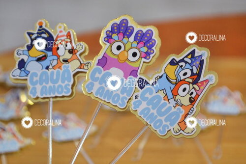 Topper para Docinho Bluey e Bingo Topper Rosa ou Azul