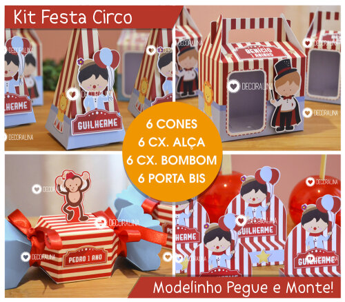 Kit Festa Circo Vermelho PEGUE E MONTE Lembrancinha Circo Vintage