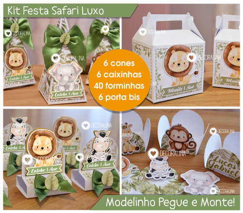 Kit Festa Safari Aquarela PEGUE E MONTE Lembrancinha Safari Aquarela Luxo