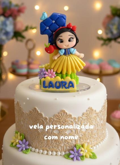 Vela de Biscuit Aniversário Princesa Branca