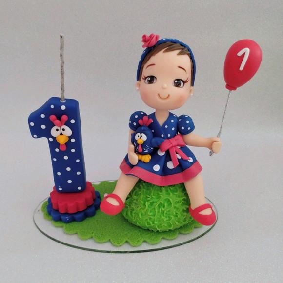Topo de Bolo Velas de Biscuit Galinha Pintadinha