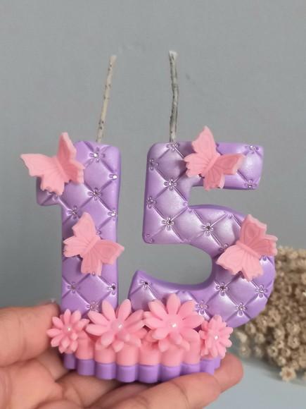 Vela de Biscuit 15 Anos Borboletas