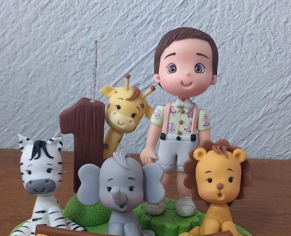 Topo de Bolo Safari Personalizado Nome | Menino + Animais