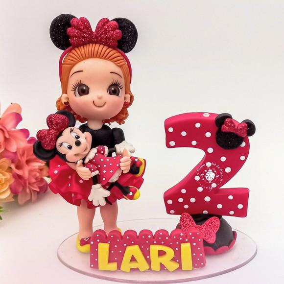 Vela Topo de Bolo Biscuit Minnie Vermelha
