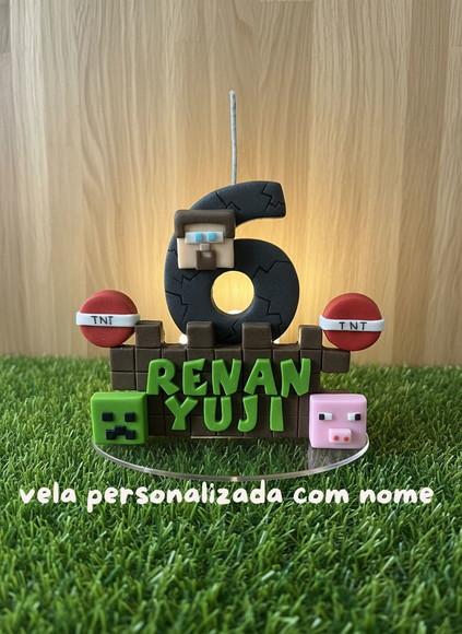 Vela Decorativa Gamer Cubos Pixel Personalizada Nome e Idade
