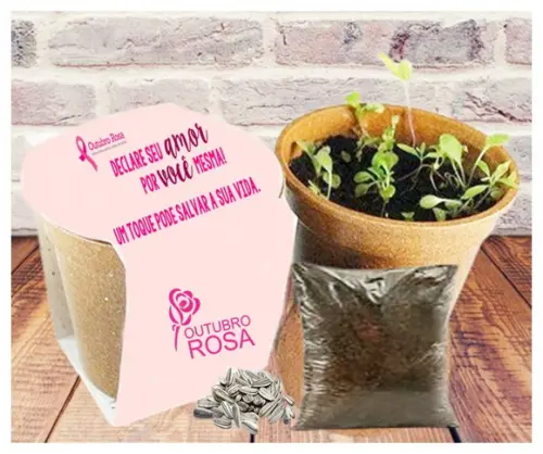 Kit Plantio Personalizado-brinde Outubro Rosa