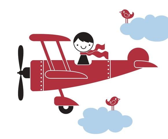 Adesivo avião vermelho com nuvens azuis