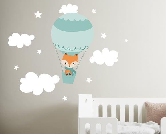 Adesivo Balão com Raposinha + Nuvens + Estrelas