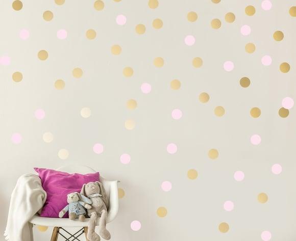 Adesivo bolinhas dourado e rosa bb