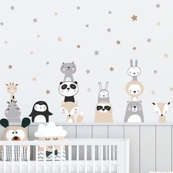 Adesivo de Parede Animais Nórdicos + Estrelas - 12 Bichinhos