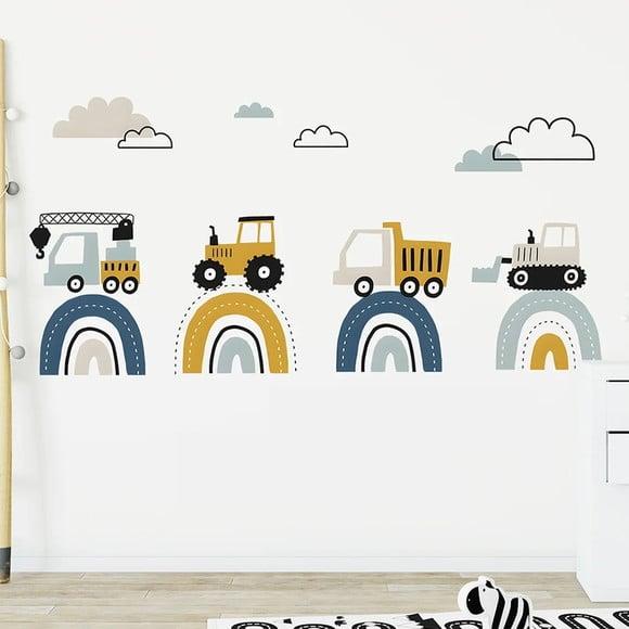 Adesivo de Parede Arco Íris + Carrinhos + Nuvens