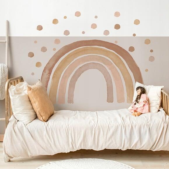 Adesivo de Parede Arco Íris Aquarela Boho + Bolinhas