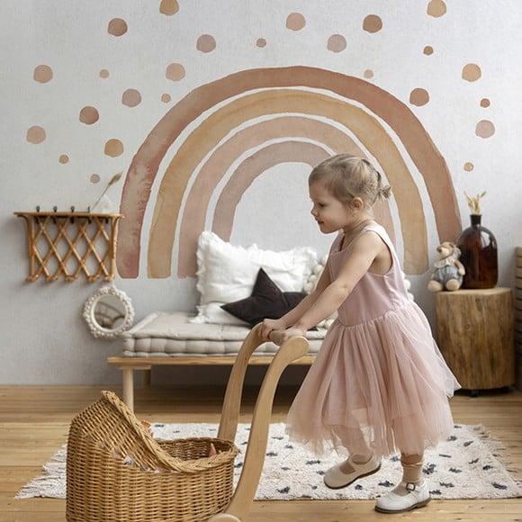 Adesivo de Parede Arco Íris Aquarela Boho + Bolinhas