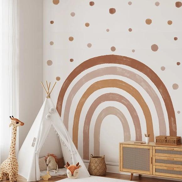 Adesivo de Parede Arco Íris Boho Aquarela + Bolinhas