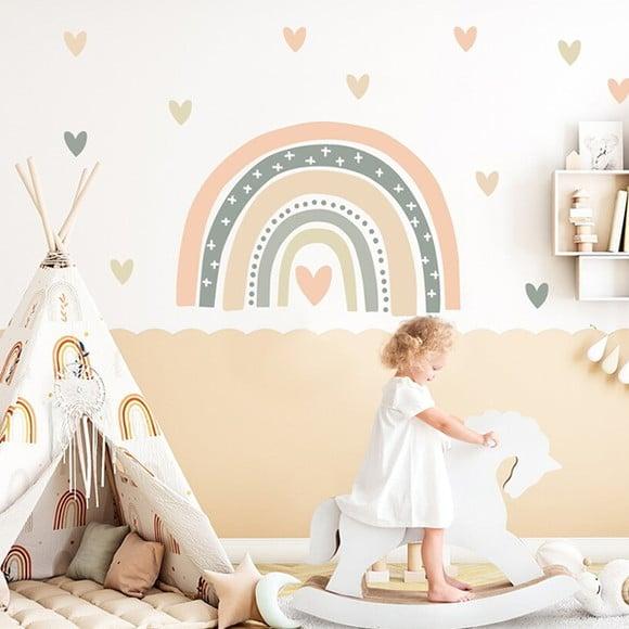 Adesivo de Parede Arco Íris com Corações - Arco Íris Boho