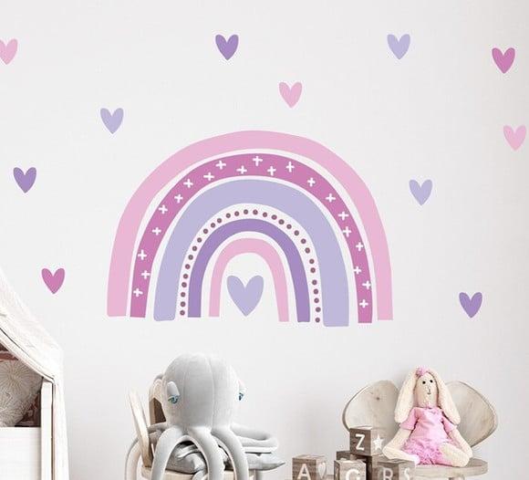 Adesivo de Parede Arco Íris com Corações - Arco Íris Boho